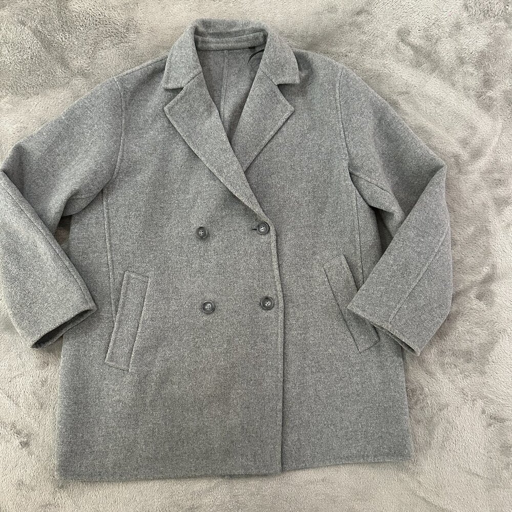 Uniqlo Gray Wool Blend Double Breasted Short Coat Jacket XL Women's